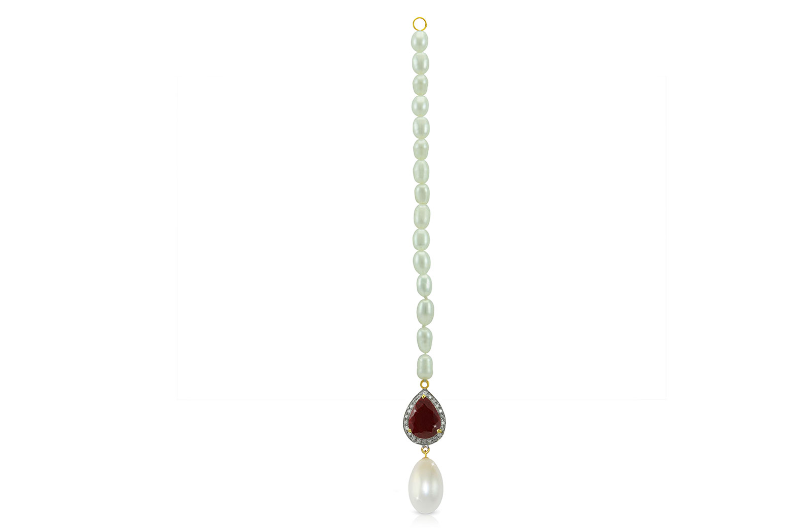 Vera Perla 18K Gold 0.12ct Diamonds, Royal Indian Ruby and 13mm  Head Piece
